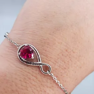 Woman 925 Silver Infinity Bracelet Pink Tourmaline Birthstone Love Gift - Picture 1 of 8