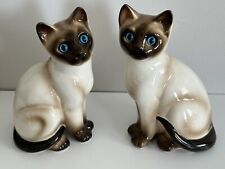 Pair of Vintage Enesco Siamese Blue Eye Porcelain Cat Figurines - Excellent Cond