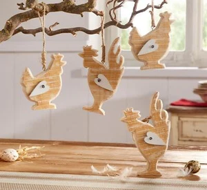 Holz Dekohänger Huhn & Hahn 4er Set Frühlingsdeko Osterdeko Hängedeko Holzdeko - Bild 1 von 5