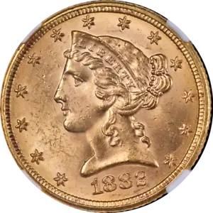 1882-P Liberty Gold $5 NGC MS64+ Superb Eye Appeal Strong Strike - Picture 1 of 4