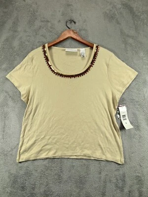 NUEVO CON ETIQUETAS Mujer Prendas para el torso XL Primera Edición Julio Animal Cuentas Beige Lentejuelas Camisa Blusa Tejida Foto 1 de 4
