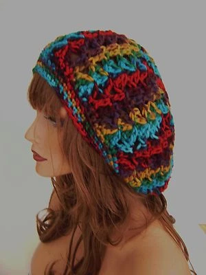 BRIGHT 多色 BAGGY RASTA BAGGIE SLOUCHY BEANIE 帽子 BOHO SNOOD HIPPIE CLOCH — 第 1/4 张图片