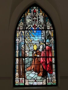Older Stained Glass Church Window in frame "St. Clare of Assisi" (CU8 of 8) - Picture 1 of 19