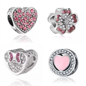 Dijes de plata europeos corazones cuentas circonita cúbica MUM colgante se adapta a pulseras de ley 925 - Imagen 1 de 6