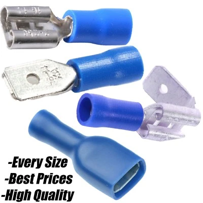 Blue Insulated Copper Crimp Female Spade Tab Piggyback Terminals Wire Connector