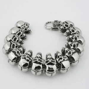 Skulls Biker Bracelet Stainless Steel Punk Jewellery 5Q010B BZ - Picture 1 of 18