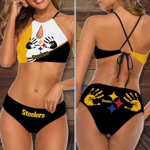 Pittsburgh Steelers Women's Sexy Halter Bikini Set Swimsuit Beach Swimwear 2PCS Cover