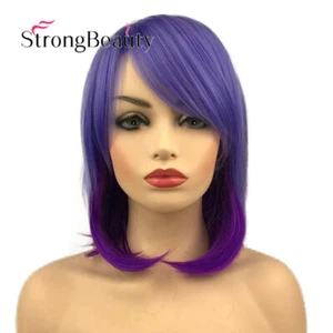Short Bob Wig Ombre Purple Straight  Wig Heat Resistant Cosplay Hair Wigs - Picture 1 of 5