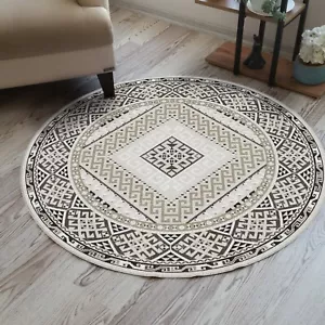 Round Navajo Rug, Rustic Tribal, Turkish Vintage, Neutral Oushak, Scandi Art - Picture 1 of 4