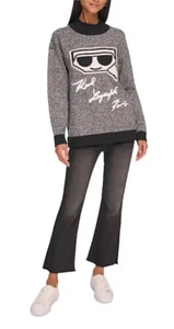 KARL LAGERFELD PARIS MARLED COCKTAIL BLK MOCKNECK SWEATER Womens Size Large NWT - Picture 1 of 13