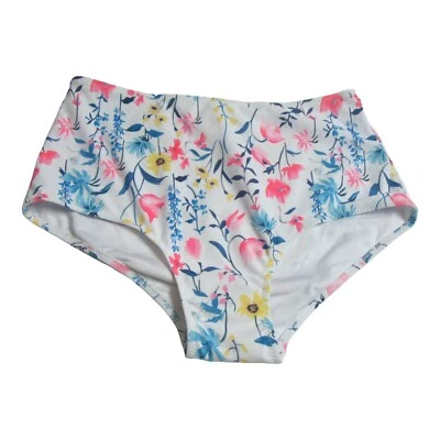 Womens Juniors Size L High Waist Bikini Bottom Floral White - Image 1 of 4