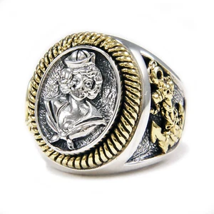 PIN UP MODEL SAILOR GIRL 925 STERLING SILVER GOTHIC BIKER JEWELRY RING gb-r008 - Picture 1 of 7