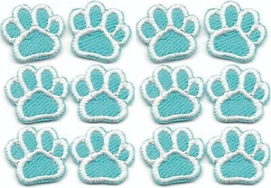 Turquoise Blue Dog Paw Print Patch Embroidered Iron on Sew on Lot of 12 - Picture 1 of 1