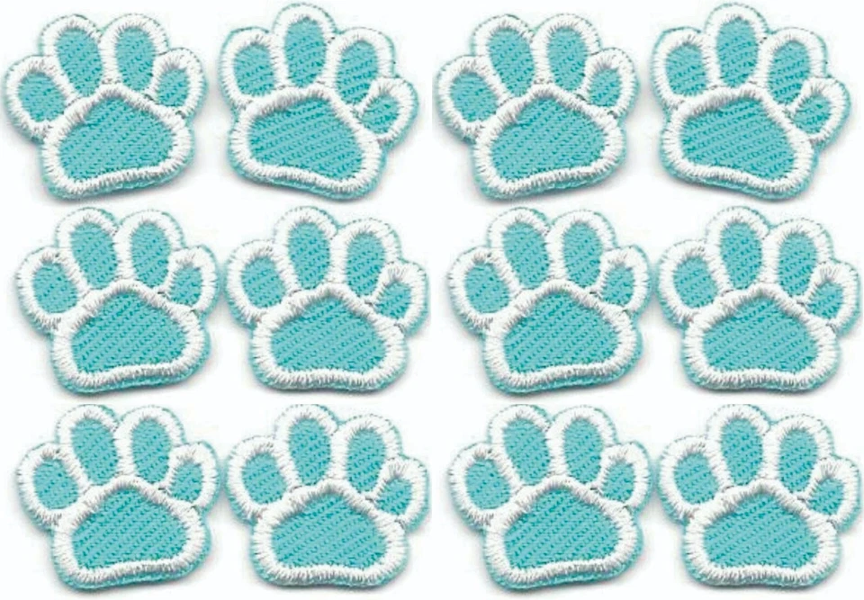 Turquoise Blue Dog Paw Print Patch Embroidered Iron on Sew on Lot of 12 - Image 1 of 1
