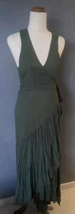 Jets Olive Green Wrap Dress XS Beach Summer Day Maxi Pockets Viscose - Picture 1 of 8