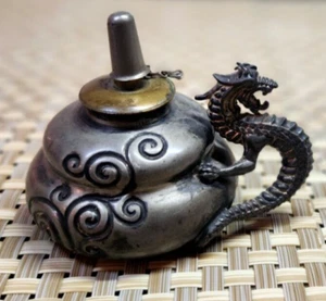 MERIDEN Silverplate Co. Asian Dragon Quadruple Plated Cigar Lamp Lighter Antique - Picture 1 of 11