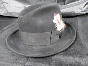 Stetson Nolton Fedora DF20185 Black Felt Mens Hat Size 6-3/4 Feathers 4X - Picture 1 of 9