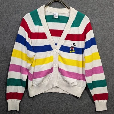 Mickey Mouse Cardigan Womens Large Jacquard Knit Disney Colorful Embroidered - Image 1 of 4