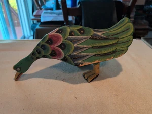 Vintage geschnitzte handbemalte Holz Ente/Pfau aus Indonesien - Bild 1 von 13