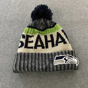 New Era Seattle Seahawks Beanie Pom Pom Hat Cap Wilson HAWKS NFL Sport Knit - Picture 1 of 7