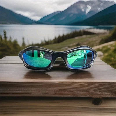 Polorized Splice Black/Silver/Green Lense. Sunglasses Y2K Made in USA - Image 1 of 4