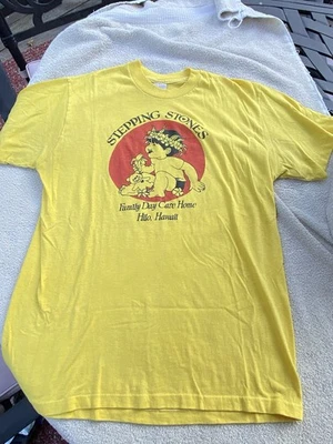 Vintage Stepping Stones Family Day Care Home Hilo Hawaii Yellow T Shirt See Pics - Image 1 of 4