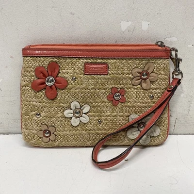 Coach Tan Straw Floral Wristlet Clutch - Image 1 of 4