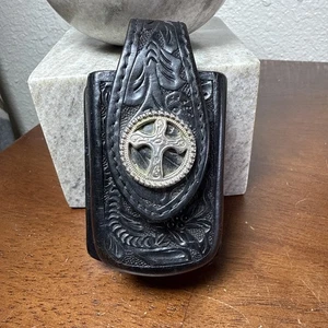 Hand Tooled Leather Cell Phone/Pager Case Concho Belt Clip Holster 4"x 2.5"x 1" - Picture 1 of 10