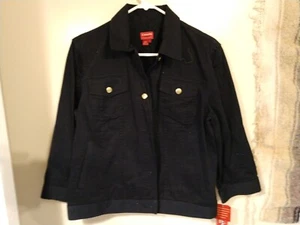 Nueva chaqueta de mezclilla negra grande de 4 bolsillos con remaches y broches de presión para mujer - Imagen 1 de 3