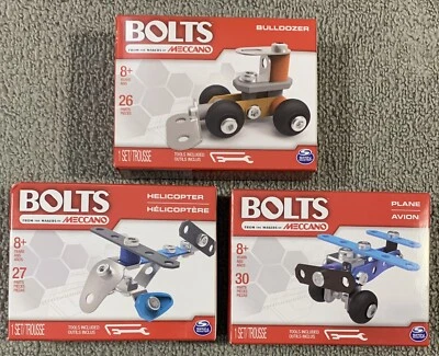 Bolts by Meccano Lot of 3 Building Sets – Plane, Bulldozer, Helicopter Toys - Image 1 of 4
