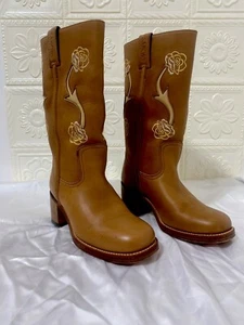 Sancho Original Leather Tan Embroidered Western Boho Boots UK size 7 Rare! - Picture 1 of 13