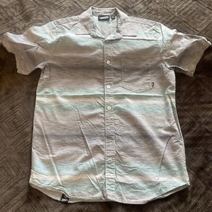 Vans Shirt Mens Small Button Up Grey Teal Striped Skate Skater Adult - Picture 1 of 8