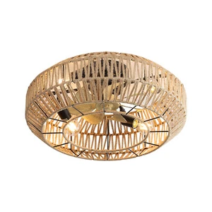 20" Boho Ceiling Fan with Lights and Remote, Rattan Caged Ceiling Fan w/6 Speeds - Picture 1 of 6
