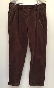 Orvis Pants Men's 36" x 32" Brown Corduroy Pleated Cuffed Business Casual Preppy - Picture 1 of 5