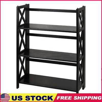 Montego 3 Shelf Folding Bookcase Home Solid Wood X Frame Stackable Open Storage - Image 1 of 4