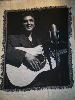 RARE ELVIS PRESLEY Black & White Woven Throw Blanket Wall Tapestry Wertheimer ♻️ - Image 1 of 4