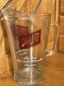 Milwaukee Schlitz Glass Beer Pitcher Vintage 9â€� Tall