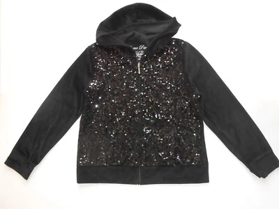 Onque Petite Cotton Blend Velvet Sequin Zip Front Hoodie Black Size MP - Image 1 of 4