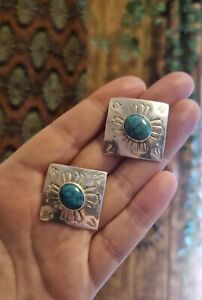 Large Sterling Silver Navajo Turquoise Stud Earrings