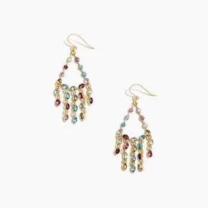 J Crew Factory $45 Natural Rainbow Multicolor Crystal Chandelier Earrings NWT - Picture 1 of 3