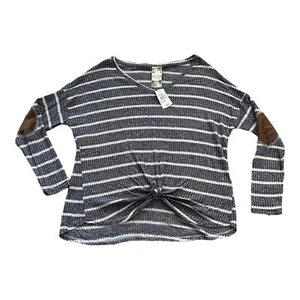 Blu Pepper Sweater Women Size XS Stripe Blue Navy Ivory Lightweight Patch Tie - Picture 1 of 7