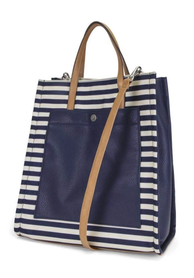 Bonito bolso de mano para mujer Nautica, rayas índigo, nailon guijarro lona azul/blanco Str Foto 1 de 4