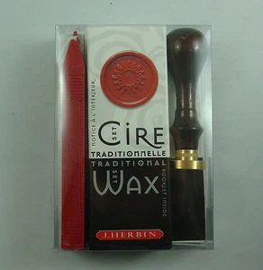 SCEAU EN BOIS LAITON + CIRE POUR CACHET CALLIGRAPHIE SEAL SET WAX MOTIF SOLEIL - Picture 1 of 1