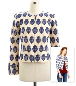 J.CREW Talla 2 Filigrana Bordada Sin Cuello Chaqueta Corta Estilo Marfil 83195 - Imagen 1 de 12