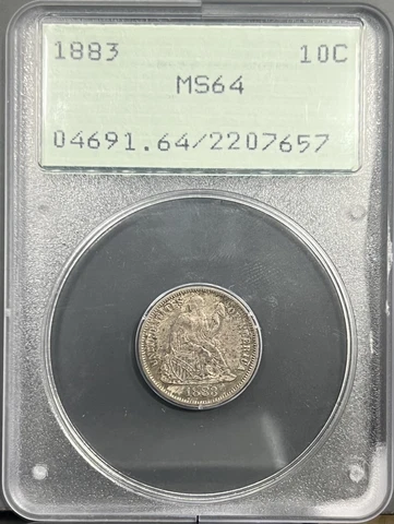 1883 PCGS MS64 “Rattler” Liberty Seated Dime 10c - Old Holder PQ Cover