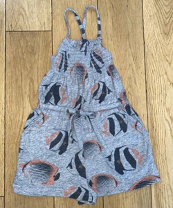 TEA COLLECTION GIRLS WORN ONCE FISH ROMPER SHORTS JUMPSUIT OUTFIT SUMMER GRAY 4T - Picture 1 of 3