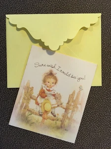 Vintage  American Greetings  Card Little Girl on Fence - Picture 1 of 1