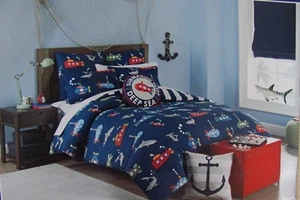 Rugged Bear Kids-Submarine & Shark Deep Sea-3 Piece Full/Queen Comforter Set-New - Picture 1 of 10