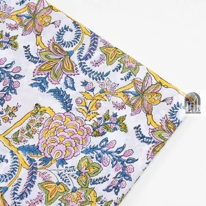 1 Yard Hand Block Print Handmade Cotton Indian Natural Sanganeri Print Fabric - Picture 1 of 6