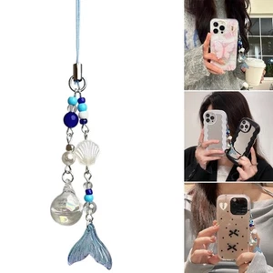 Sweet Fish Tail Shell Bead Pendant Phone Straps Lanyard Pocket Keychain Strap - Photo 1 sur 9